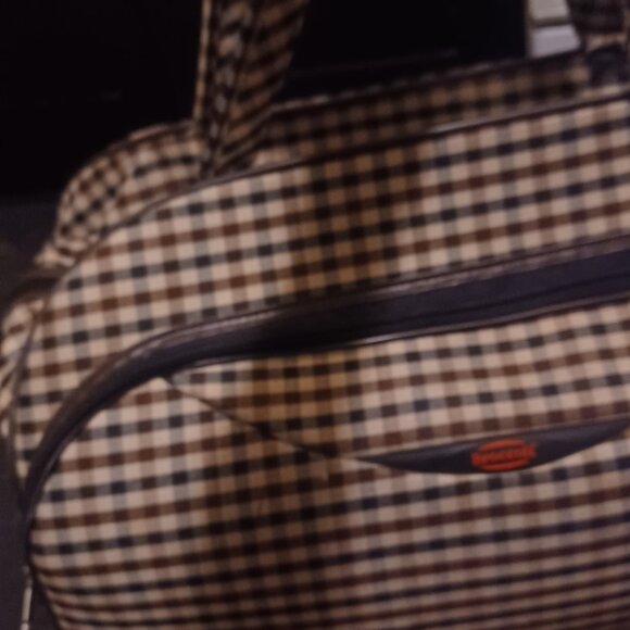 Broccoli Unisex Brown Tan Gingham Check Rolling Travel Duffel Bag - Picture 5 of 11